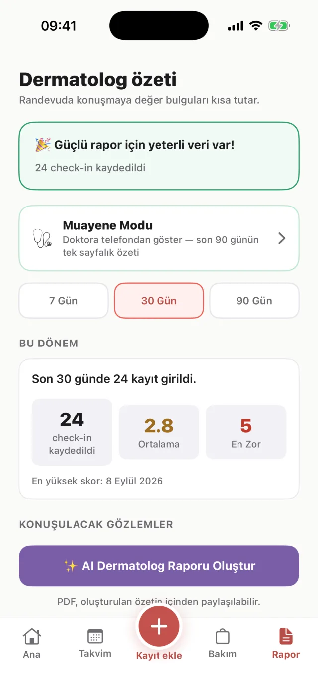 Dermatolog özeti ekranı